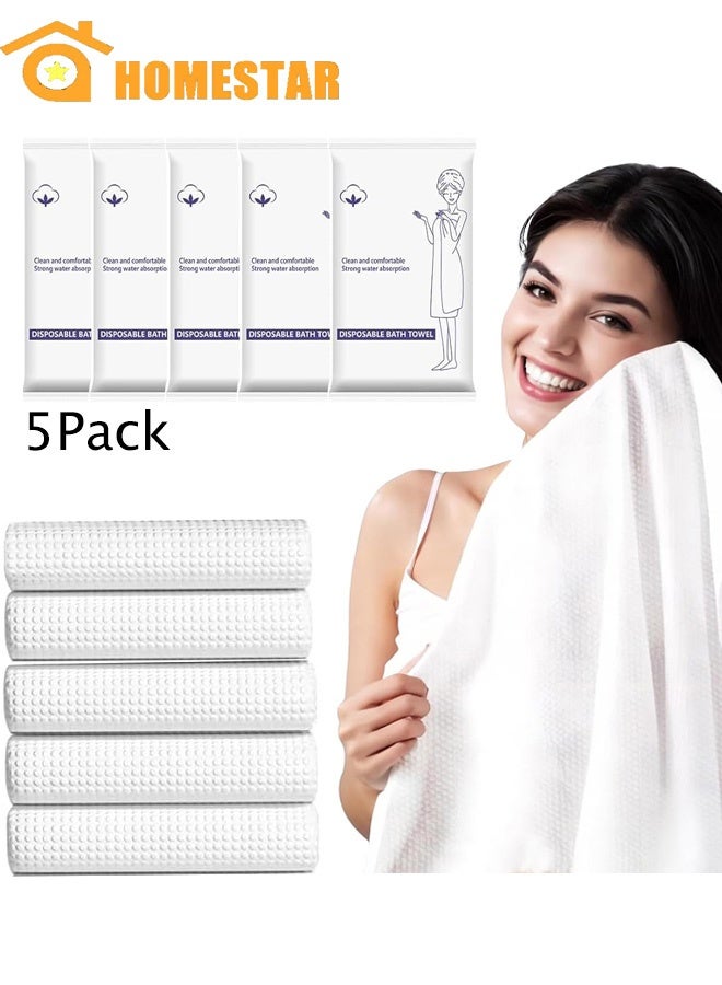 HOMESTAR 5 Pack Disposable Bath Towels, 70x140cm Large Compressed Towel, Cotton Towel For Camping, Sports, Hiking - Image 1